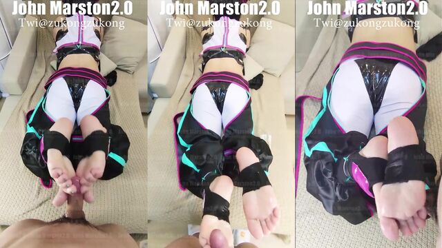Foot-fetish cosplay with Juri Han inspired by Street Fighter, delivering a sole-ful experience