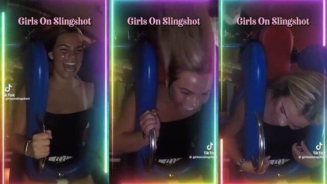Bikini-clad slut takes off her top in a daring slingshot shot