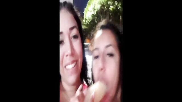 Young Latina girl flashes her boobs on the busy street in a daring act