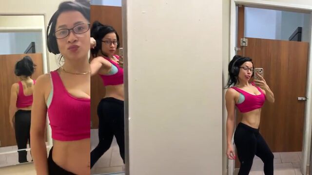 NotoriousLizzy does her workout with that tight pink push-up bra on