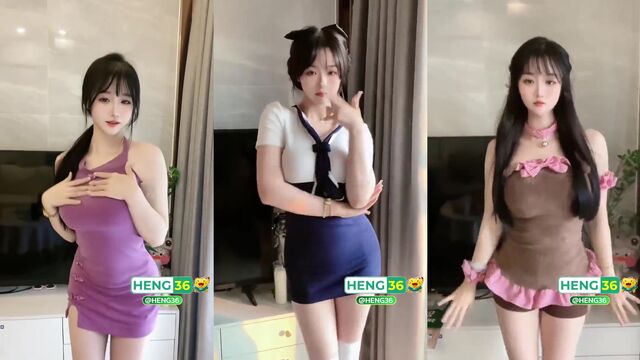 Sexy Chinese girl dancing in cosplay at the hotel