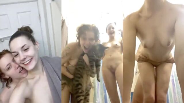 Two girls are having shower and playing with boobs