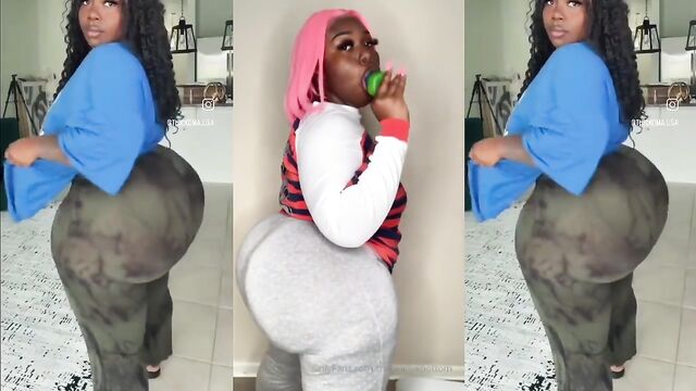 A fat ass ebony girl shakes her ass in leggings in a seductive way