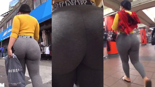 Hot Latina girl shows her ass in candid shot while wearing see-through leggings