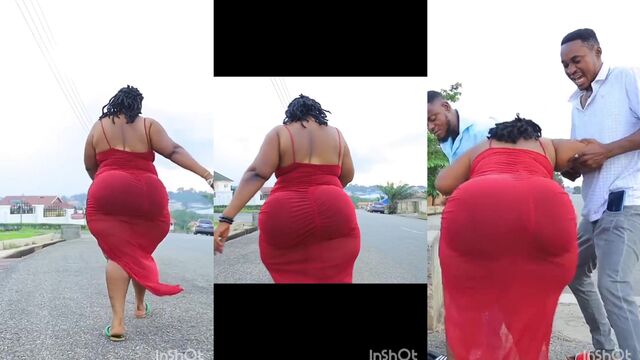 Thick ebony ass with cellulite walking on the street for money