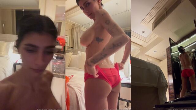 Mia Khalifa shows off big fake boobs and sexy ass in the tub