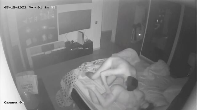 Passionate couple fucking hot on IP cam in bedroom