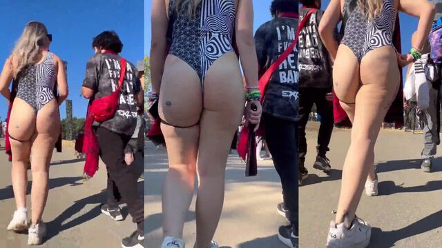 PAWG Jiggles Big Booty in Thong and Bikini at Rave