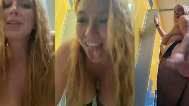 Busty BBW performs a public masturbation show from her webcam