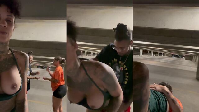 Rock paper scissors challenge in the parking garage at night