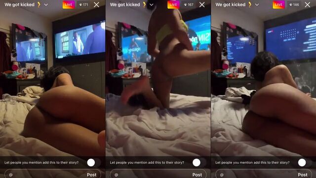 A sexy girl is dancing naked for her friends on Insta