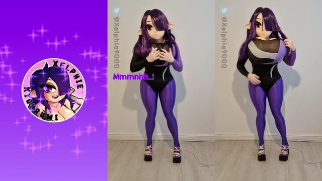 Kigurumi cosplay with a hot young woman wearing a latex suit