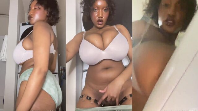 Ebony beauty Sasha Jade exo shows off big tits in black bra