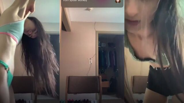 Skinny college slut strips naked and shakes her ass on camera