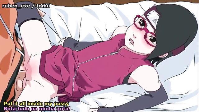 Boruto fucks Sarada in the forest, a wild Naruto hentai scene