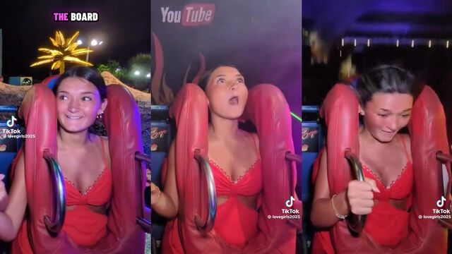 A girl is having fun in a slingshot bikini and slips out of it