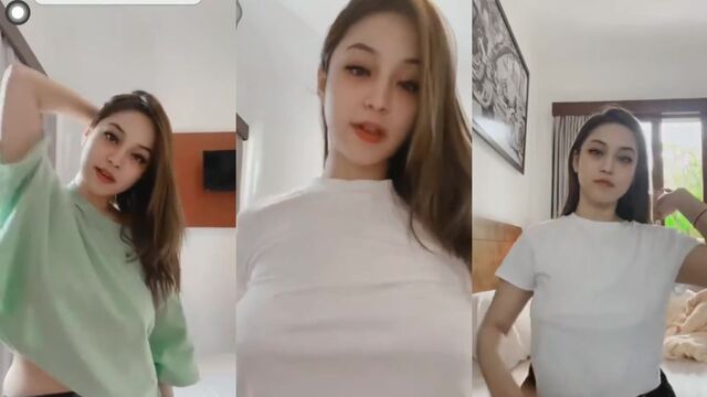 Indonesian girl with big boobs performs live sex show while playing karaoke