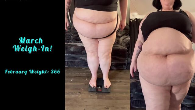 Huge belly SSBBW gets fed and stuffed until satisfied