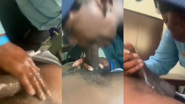 Ebony officer gives a sloppy blowjob to the suspect