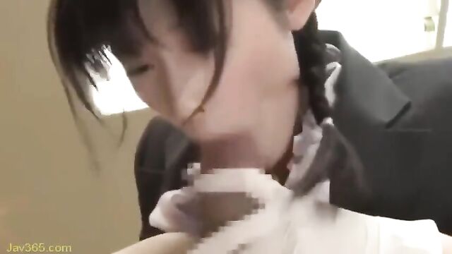 Prostate massage with lewd Asian secretary in bathroom