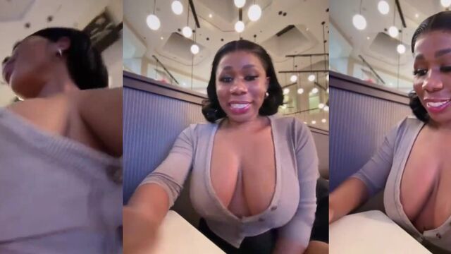 Ebony babe almost got caught masturbating in public with her lush toy