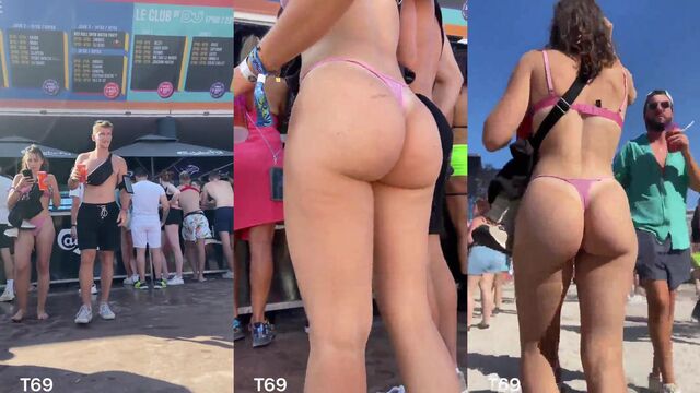 Hot LATINA Caught Adjusting Bikini Thong on a PUBLIC BEACH