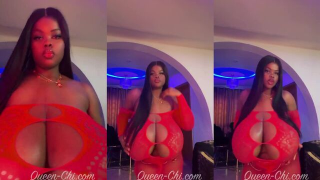 Ebony BBW ChiomaLovv shows off her huge boobs while stripping