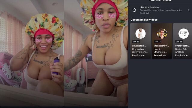 Bimbo showgirl with huge fake boobs and booty shakes it on IG Live