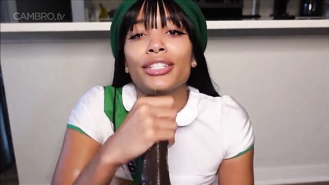 Thick lightskin ebony rides and bounces on BBC dildo