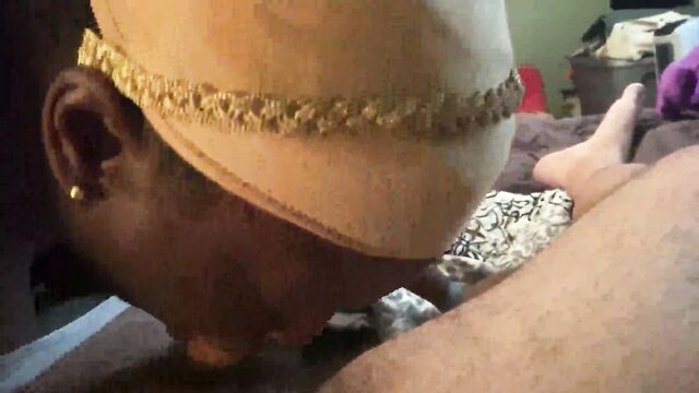 Ebony MILF gets her white cock sucked with intense passion
