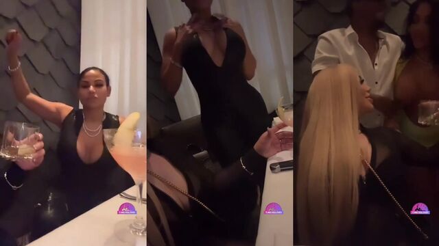 Perky ebony model experiences accidental nip slip during live stream