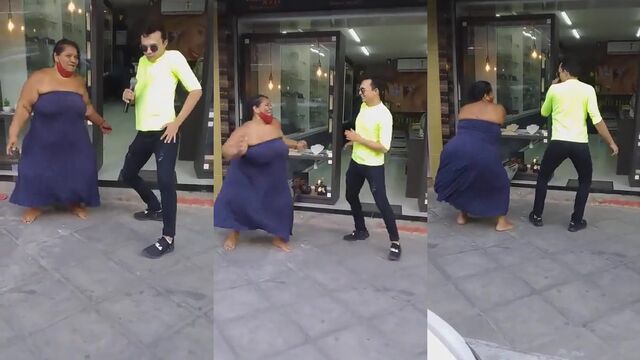 Fat granny shows off her ass while rubbing her pussy