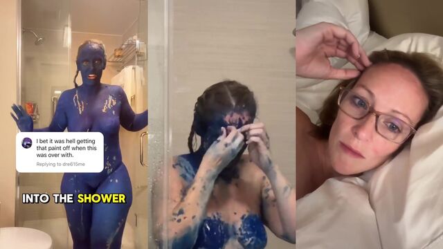 Futuristic body paint and costume make for hot sex in the bedroom