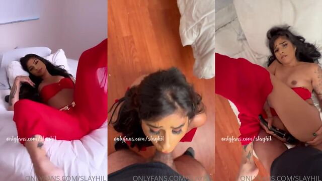 A cute and gorgeous babe gets messy with her blowjob