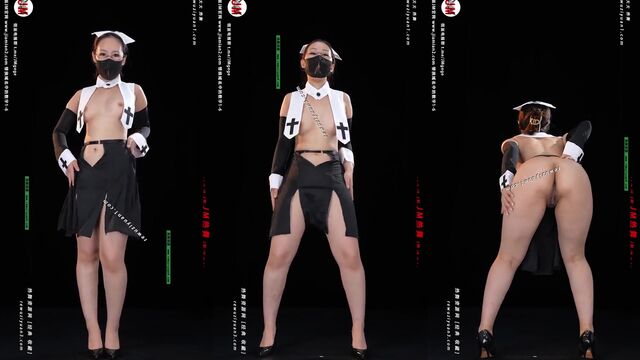 A hot Chinese girl is dancing on the strip