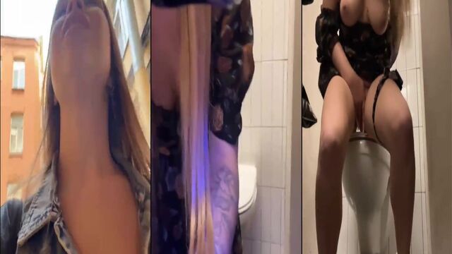 Kinky teen flashes her tits and ass in public upskirt view