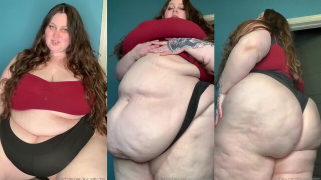 Fat belly feedee gets clapped and jiggled after meal