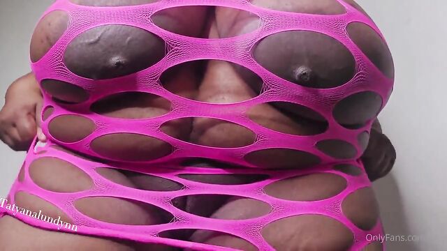 Big tits ebony beauty squirts like a mad one, you have to see this
