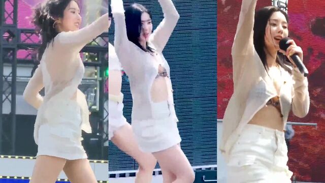 K-pop star Eun-bi Kwon shows off huge boobs during live performance