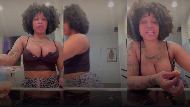 Bimbo showgirl in black outfit shakes her fake ass on Ig Live