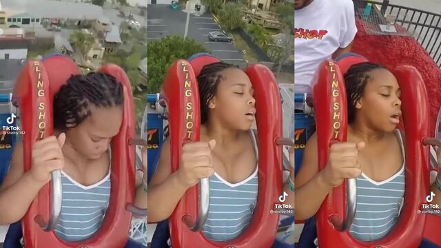 A female rider gets a messy hot load after intense slingshot action