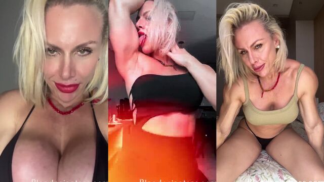 A muscular woman is ready to show her body to you