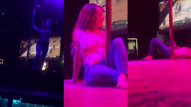 Drunk guy tries to strip teen stripper in the club