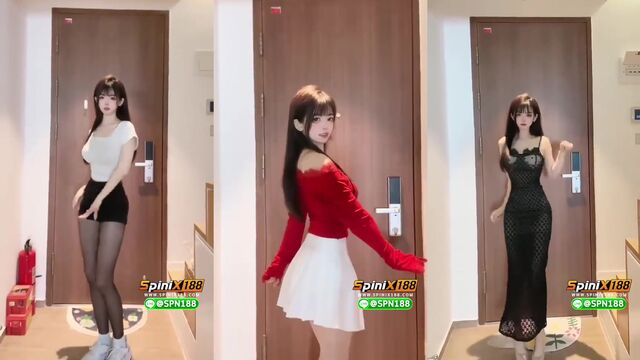 A sexy girl is dancing in a wooden elf cosplay