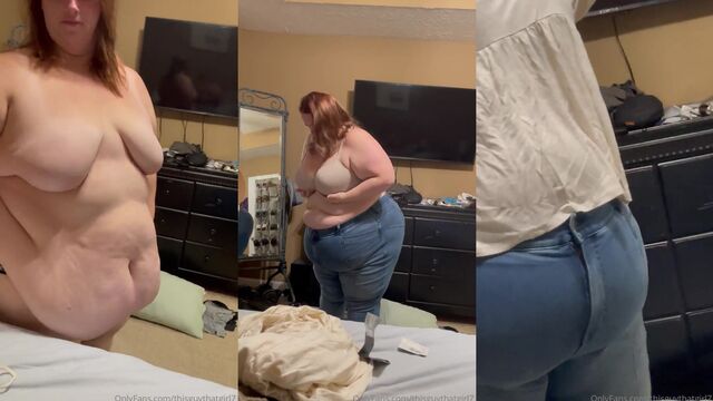 Fat belly feedee gets clapped and jiggled