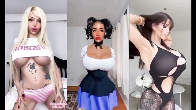 Bimbo Fuckdoll with huge fake lips and big boobs gets a cum facial
