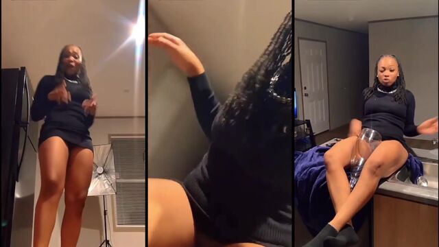 A fat white girl has a big tit flash in a sweater in the bathtub