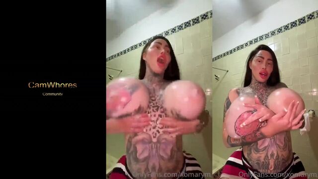 Bimbo’s huge fake tits struggle in tight white top