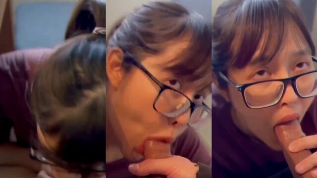 A cute Asian girl sucks cock and gives a blowjob like a pro