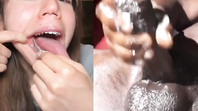 Latina white girl gives her future baby mama a deepthroat blowjob